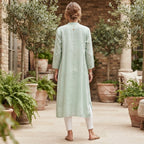 On Line Women's Mint Green Long-Sleeved Crinkled Maxi Robe