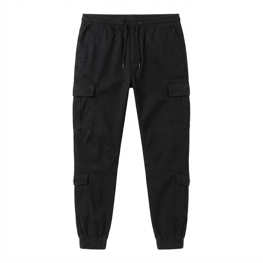 Divided H&M Black Cotton Tapered Cargo Jogger Pants