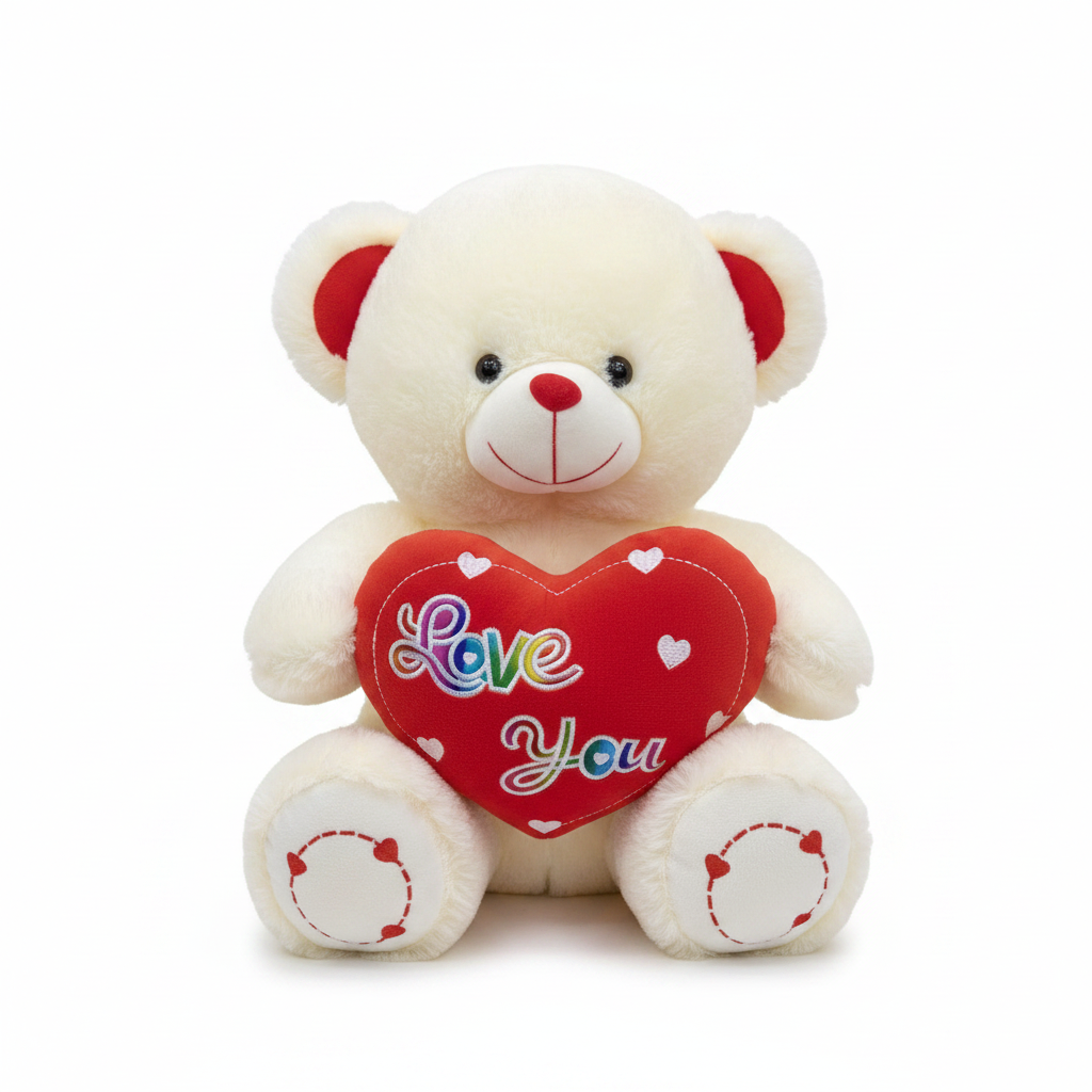 Cream Plush Teddy Bear with Red Love You Heart Gift