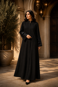 Women's Black Modest Abaya with Velvet Floral Cuffs