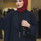 warehouse Deep Navy Blue Crinkle Crepe Open-Front Floor-Leng