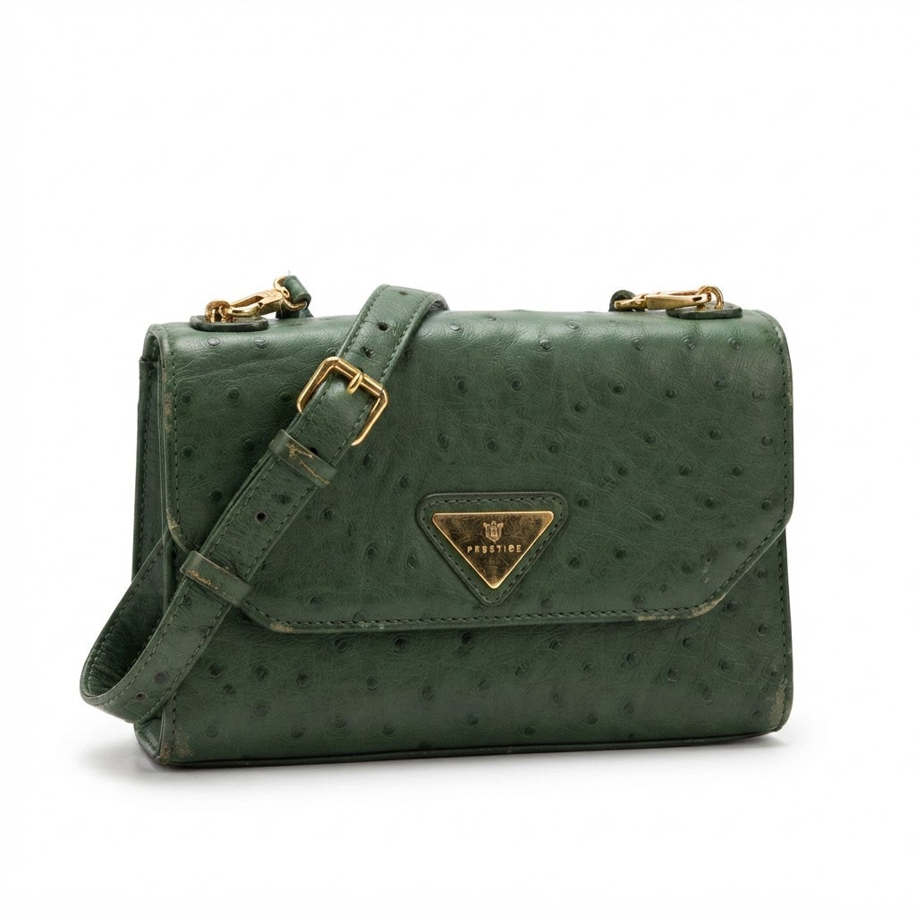 Forest Green Ostrich-Effect Crossbody Bag