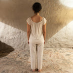 Love and Money Beige Gathered Neckline Top with Braided Meta