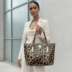 Diophy Patent Leopard Print Shoulder Tote