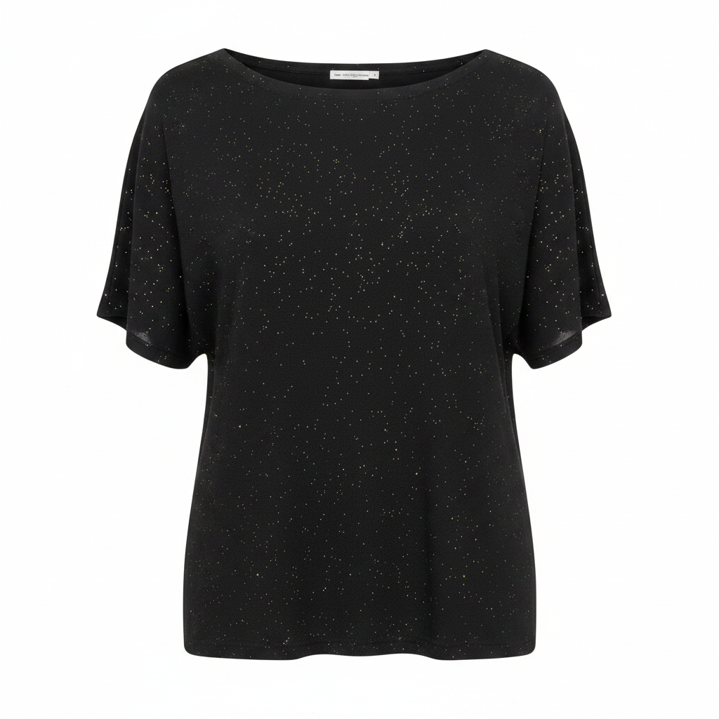 Women's Black Sparkly Short Sleeve Knit Top