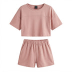 SHEIN Dusty Rose Boxy Crop Top and Ruched Shorts Co-ord Set