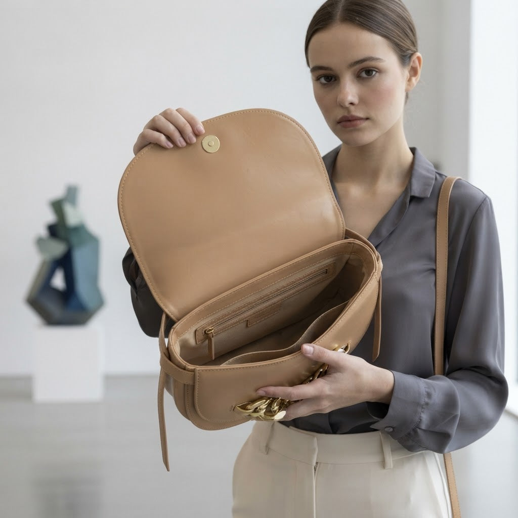 Beverly Hills Polo Club Tan Chain Saddle Bag