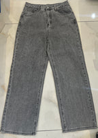 Grey High-Waisted Wide Leg Denim Jeans
