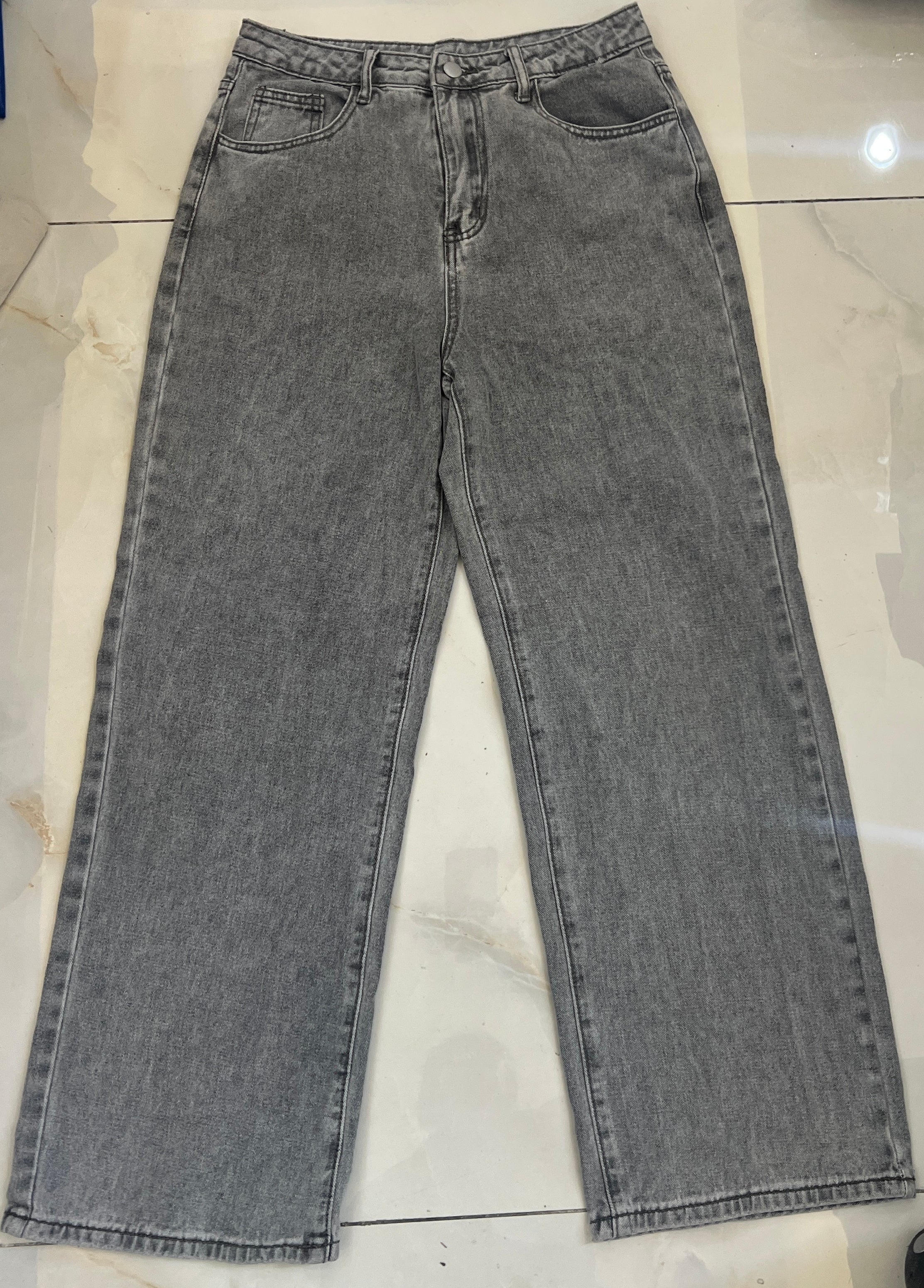 Grey High-Waisted Wide Leg Denim Jeans