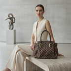 LOUIS VUITTON PARIS Brown Checkered Structured Top-Handle To