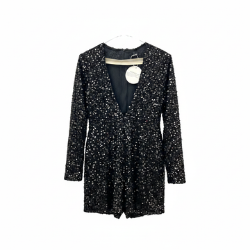 Boohoo Black Sequin Plunging V-Neck Mini Dress