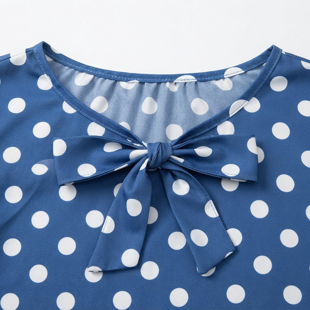 Women's Royal Blue Polka Dot Peasant Blouse