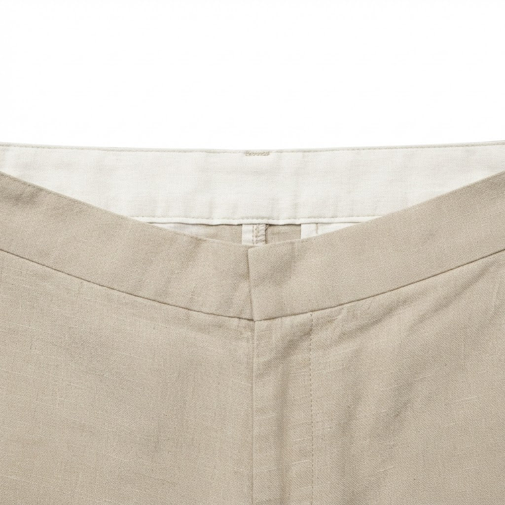 Men's Beige Straight-Leg Cotton Twill Trousers