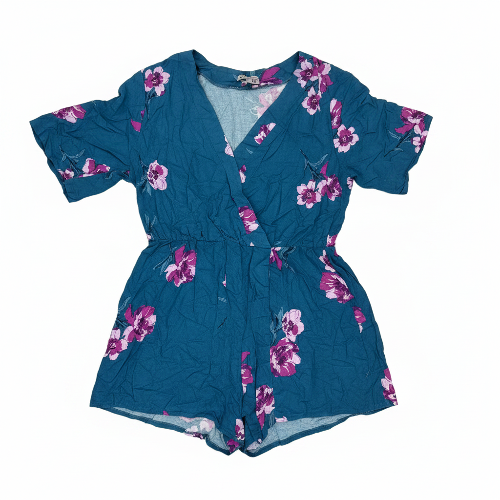 Primark Teal Floral Wrap Front Summer Romper