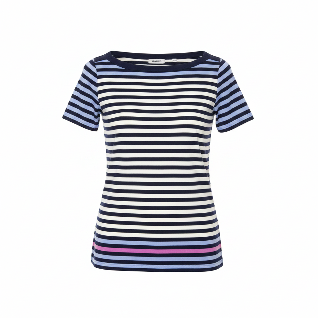 Marcs Women's Striped Cotton Boat Neck T-Shirt - Blue XXS