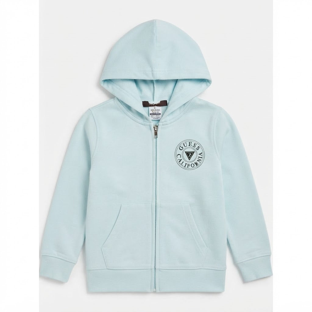 [WearU Generated:merch_clean_front] Guess Pale Blue Cotton Regular Fit Zip Hoodie – front view