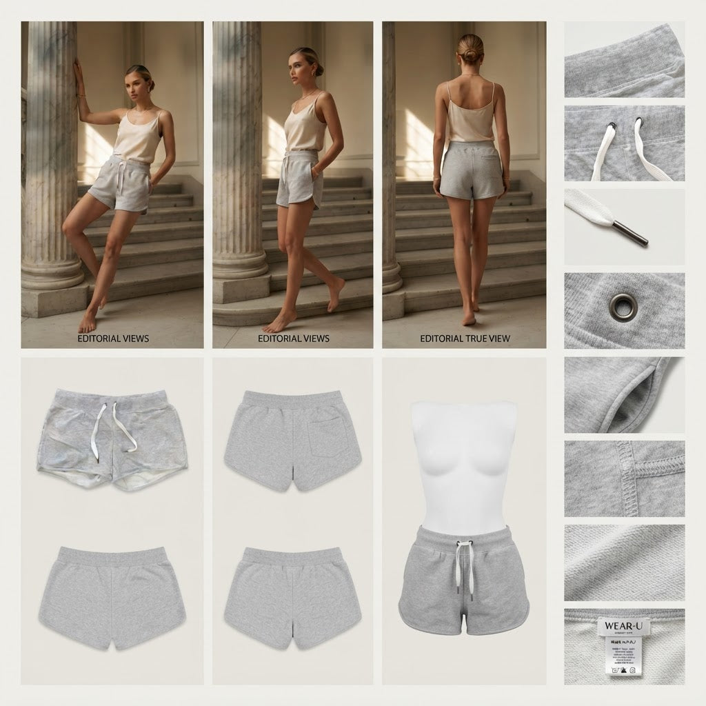 Light Heather Grey Drawstring Lounge Shorts
