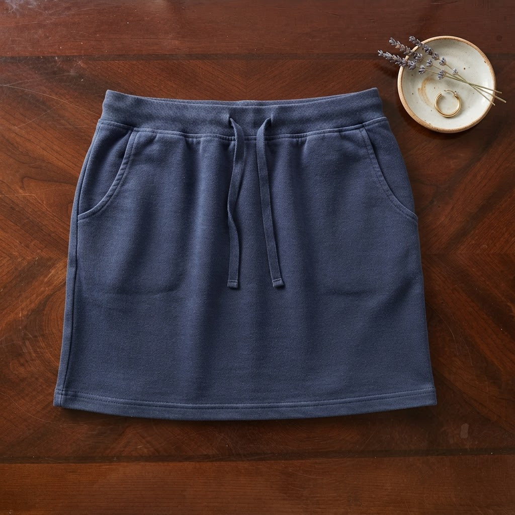 Navy Blue Jersey Mini Skirt with Drawstring Waist