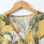 SHEIN Women's Yellow Tropical Floral Long Robe Kimono Abaya