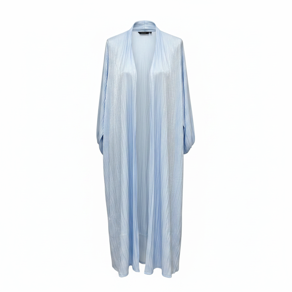 Tris BOUTIQUE Women's Light Blue Pleated Long Kimono Robe
