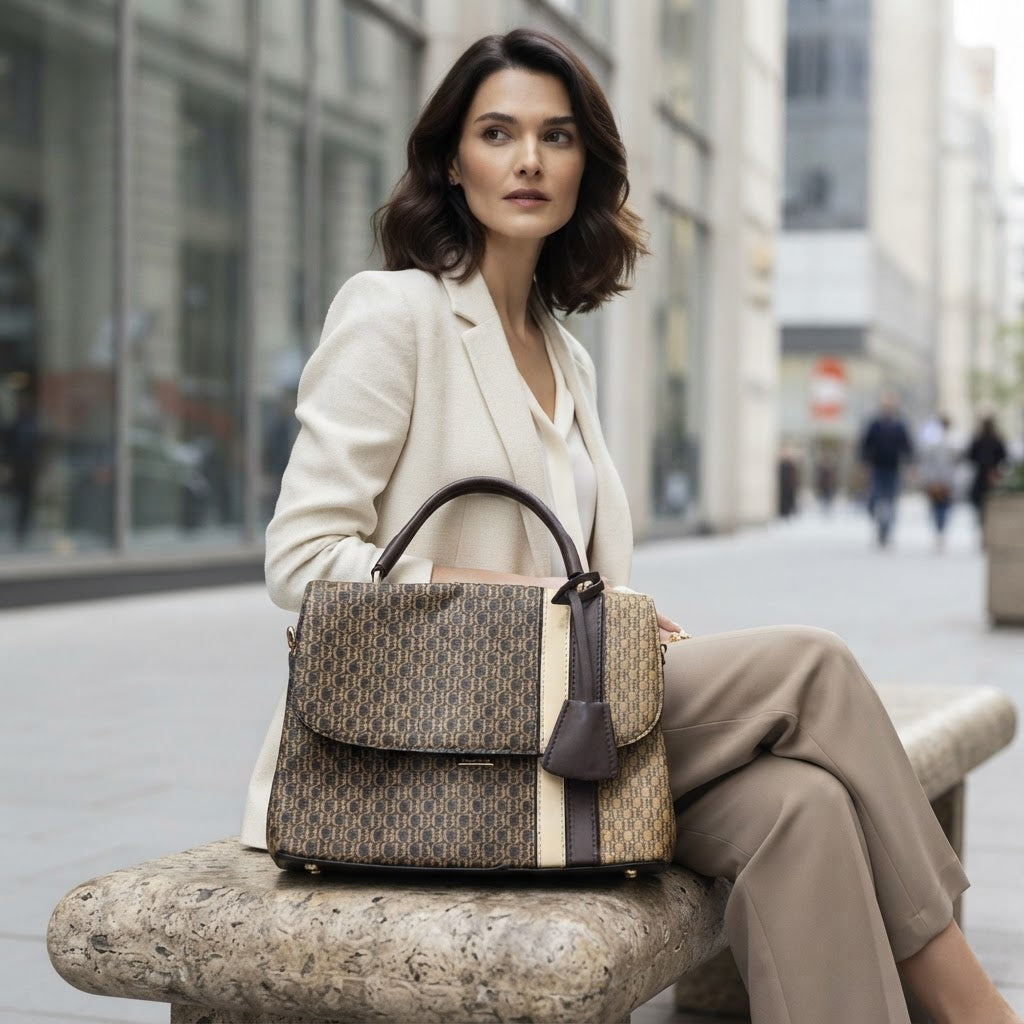 Chrisbella Monogram Top Handle Bag Brown