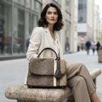 Chrisbella Monogram Top Handle Bag Brown