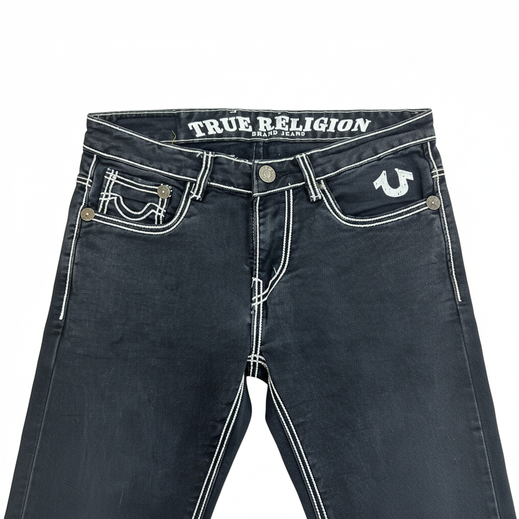 True Religion Black Jeans White Contrast Stitching