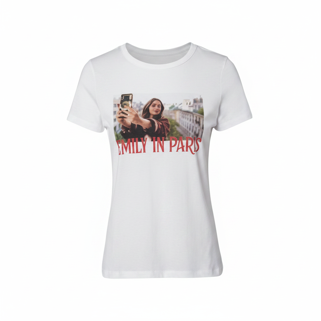 Netflix Emily in Paris White Cotton Graphic T-Shirt