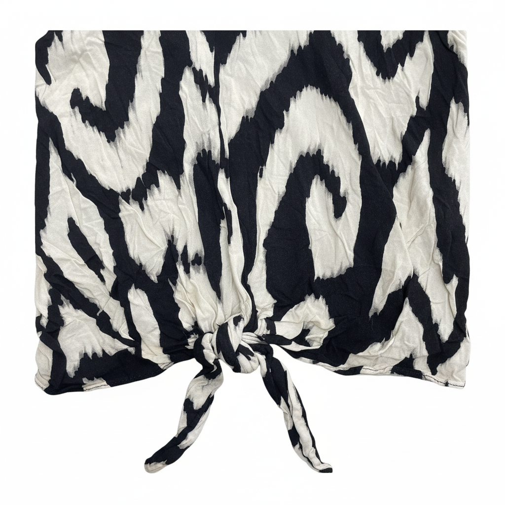 F&F Black and White Abstract Print Tie-Front Shirt