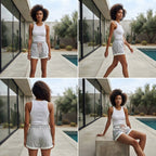 Heather Grey Jersey Lounge Shorts with Peach Drawstring