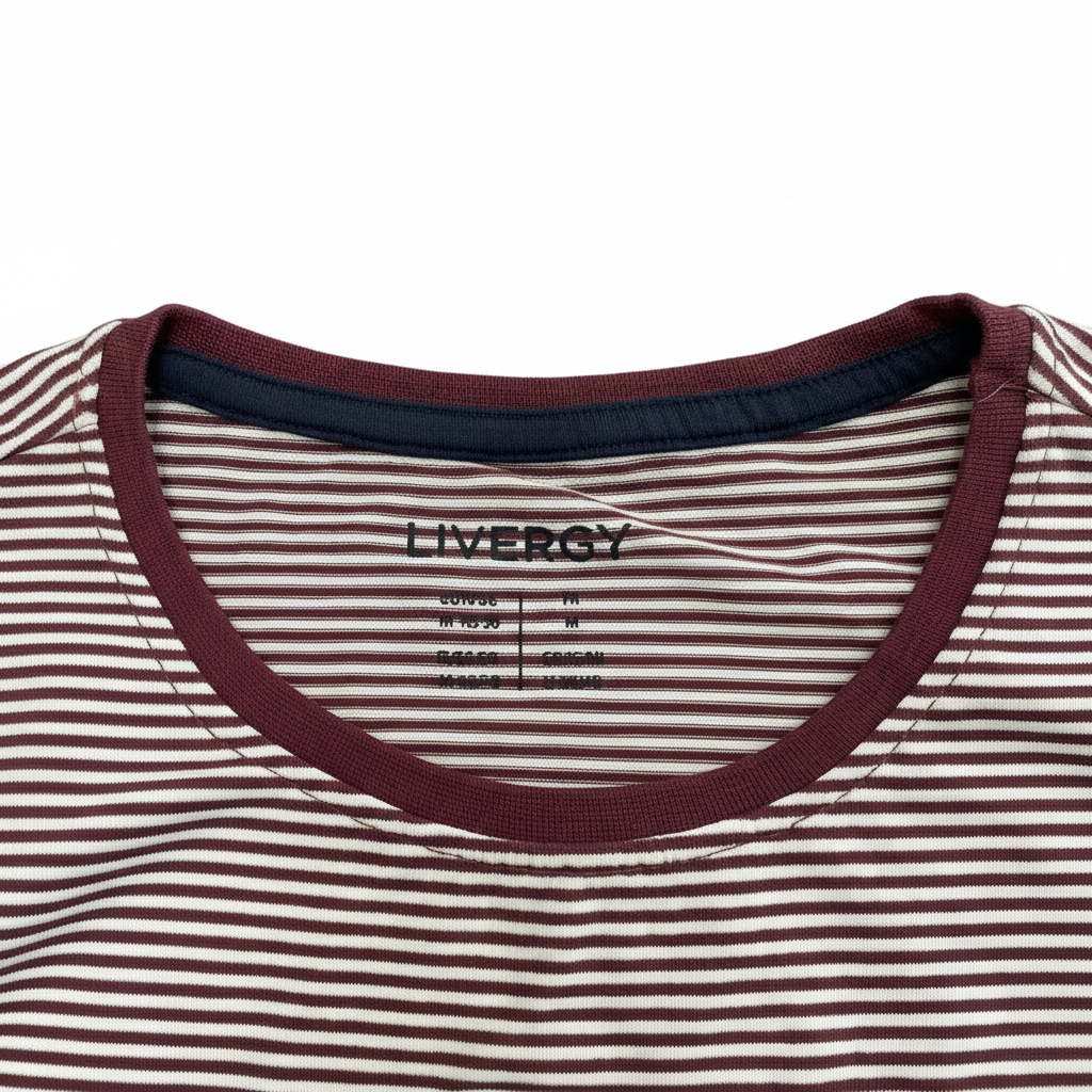 Livergy Men's Burgundy Striped Long Sleeve T-Shirt - Size M