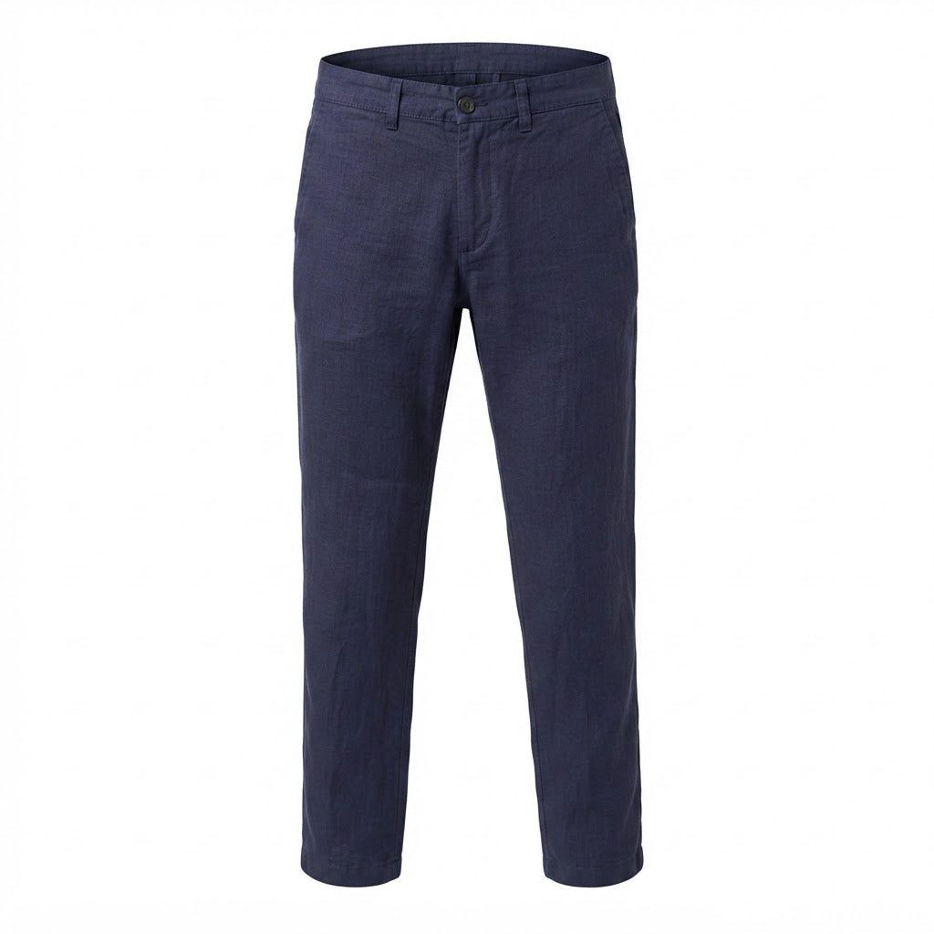 Women's Navy navy Linen Blend Straight Leg Trousers