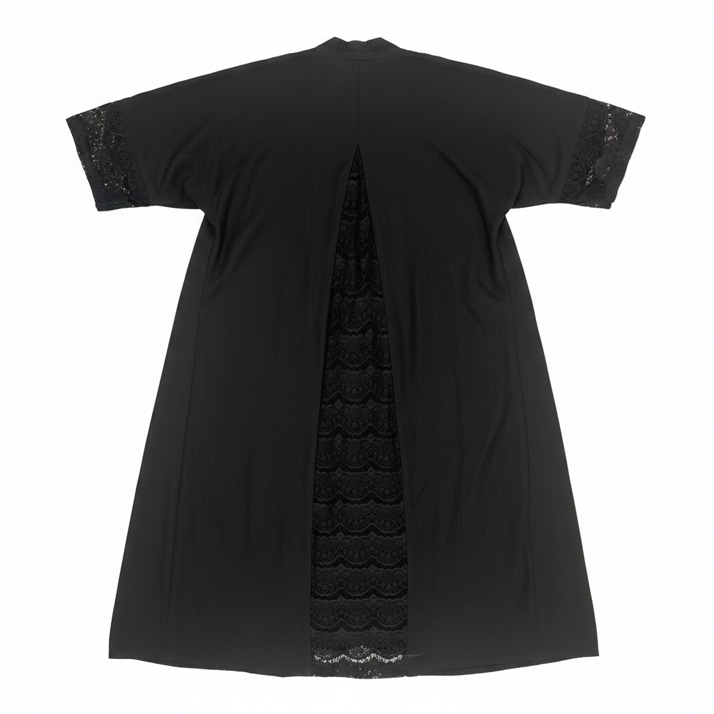 Haya Abaya Black Lace Trim Open Front Long Cardigan