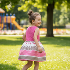 villalobos Kids Pink and Striped Sleeveless Fit-and-Flare Dr