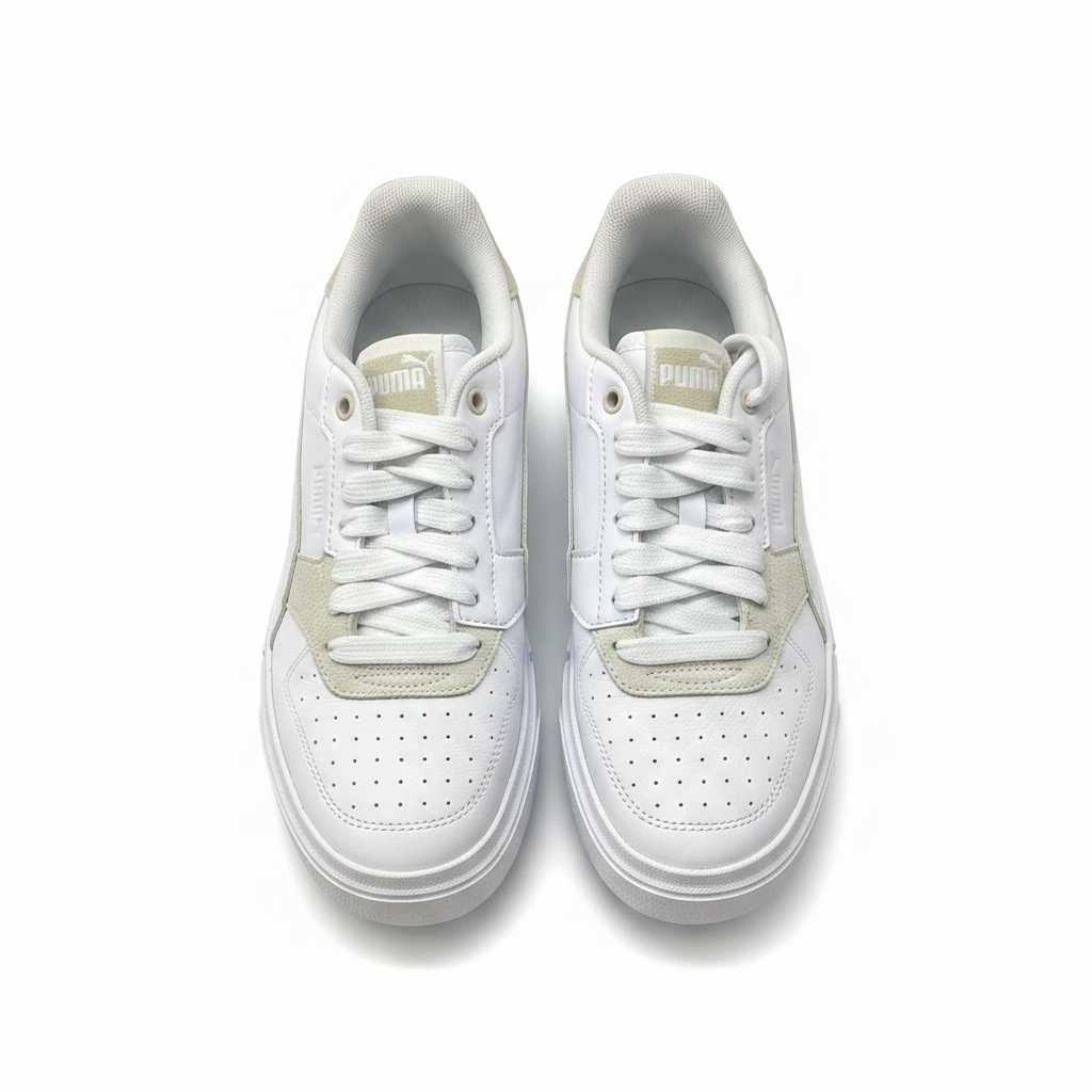 Puma White and Beige Cali Platform Sneakers
