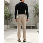 Men's Beige Linen Relaxed Drawstring Trousers