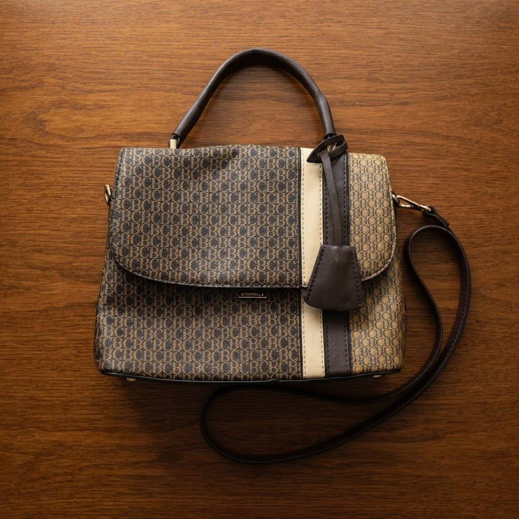 Chrisbella Monogram Top Handle Bag Brown