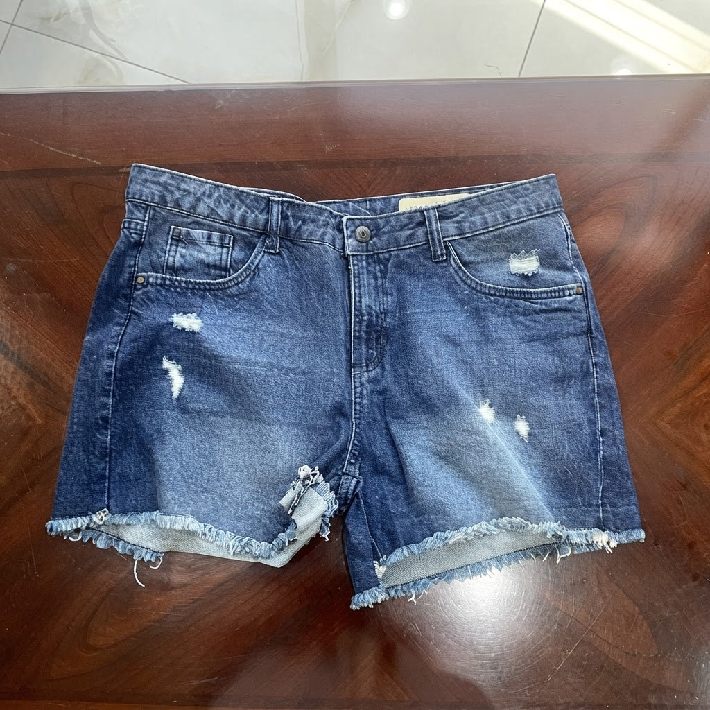 esmara Dark Blue Distressed Denim Shorts with Frayed Hem