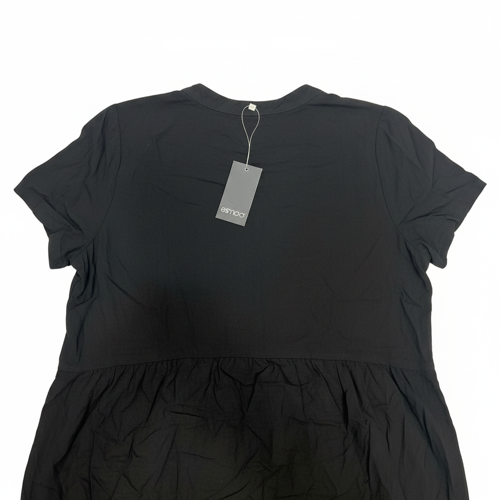 Women's Black V-Neck Tiered Short Sleeve Maxi Dress