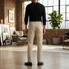 Men's Beige Straight-Leg Cotton Twill Chino Trousers