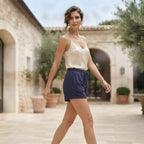Navy Blue Cotton Drawstring Lounge Shorts
