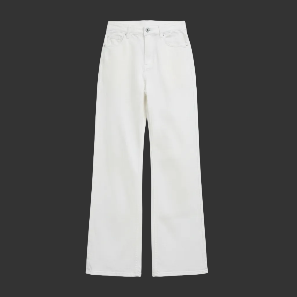 Premium White High-Waisted Wide-Leg Denim Pants