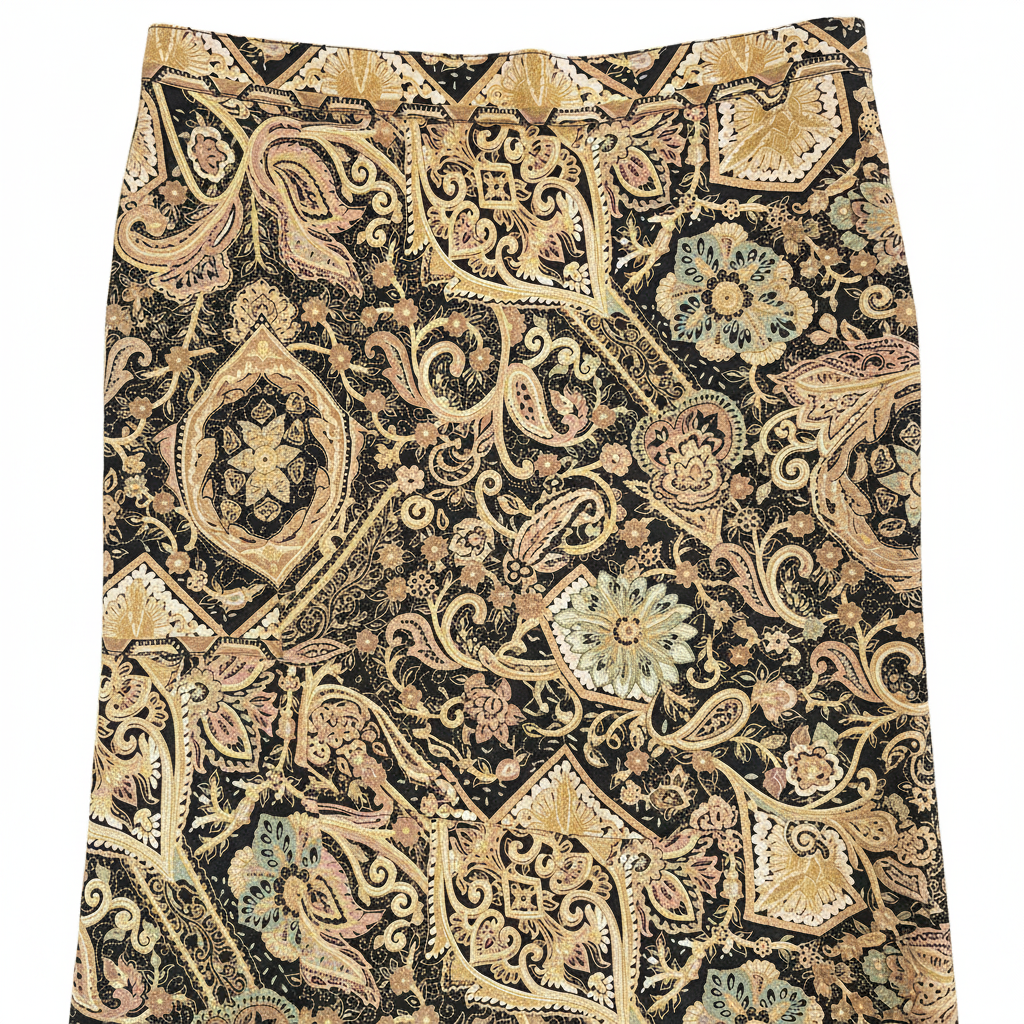 Women's Brown Ornamental Print A-Line Midi Skirt