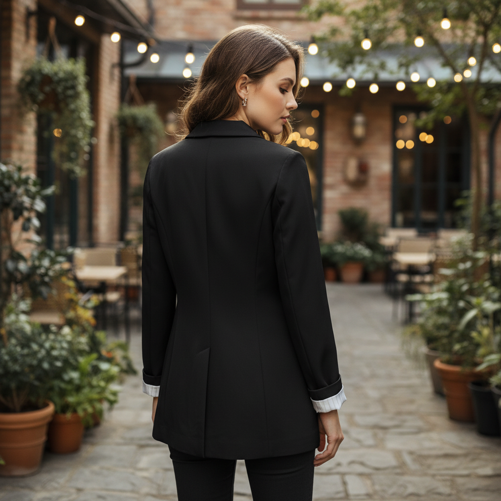 Women's Tailored Black Single-Button Blazer