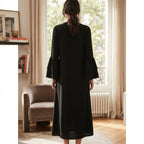 Women's Black Open-Front Abaya with Bell Sleeves