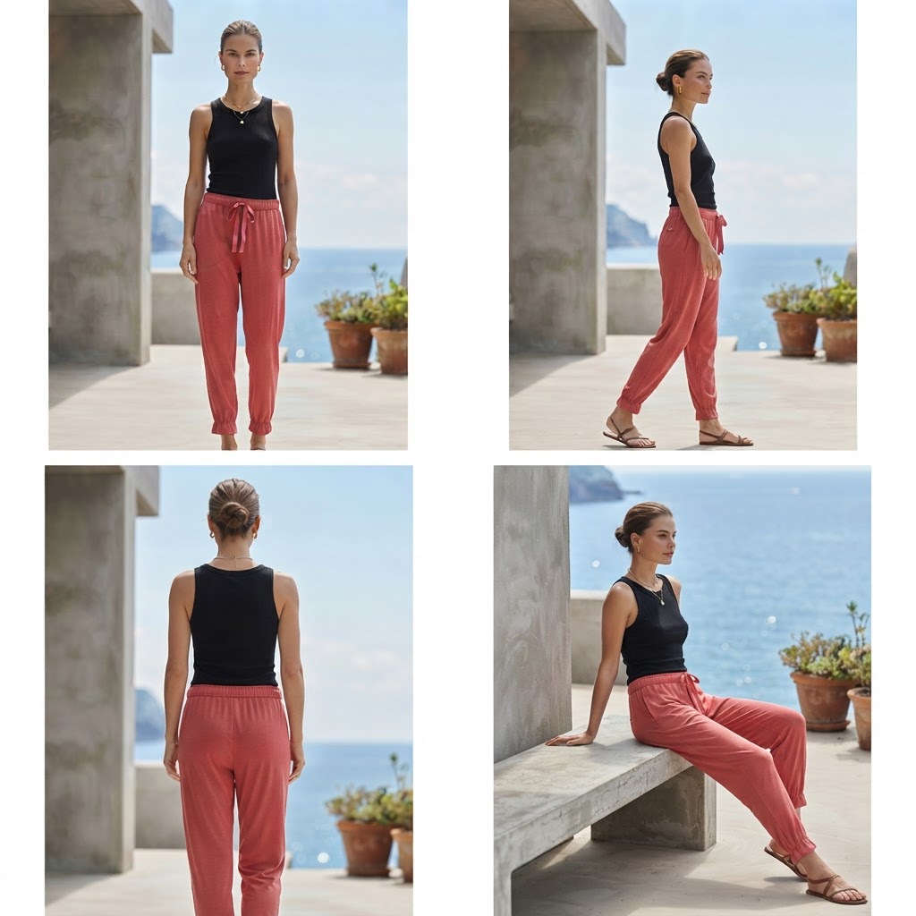 Coral Rose Elasticated Waist Ribbon Drawstring Pants