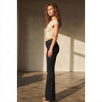 Bershka Dark Indigo Flared Jeans with Amber Contrast Stitchi