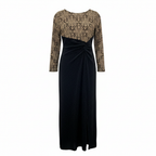 Women's Black and Gold Metallic Long Sleeve Maxi Dress
