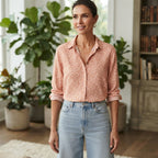 Splash Women's Peach Floral Long-Sleeve Button-Down Blouse