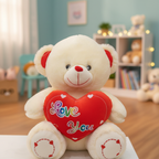 Cream Plush Teddy Bear with Red Love You Heart Gift